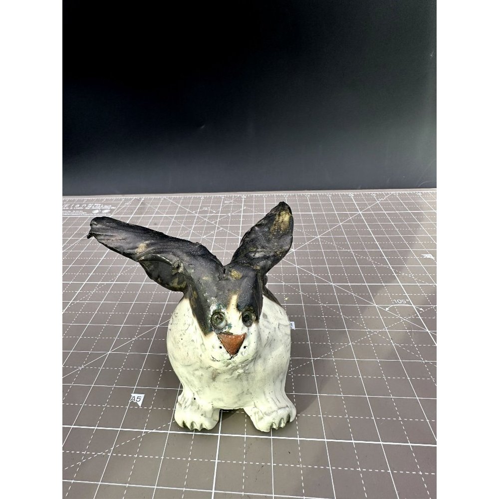 Abstract Modernist Sitting Bunny Pottery Figure Artist Signed 1993 "One of Kind"